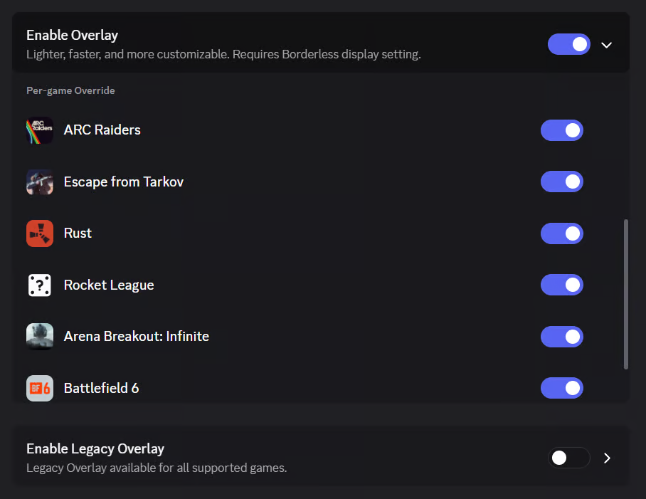 Discord overlay enabled for ARC Raiders