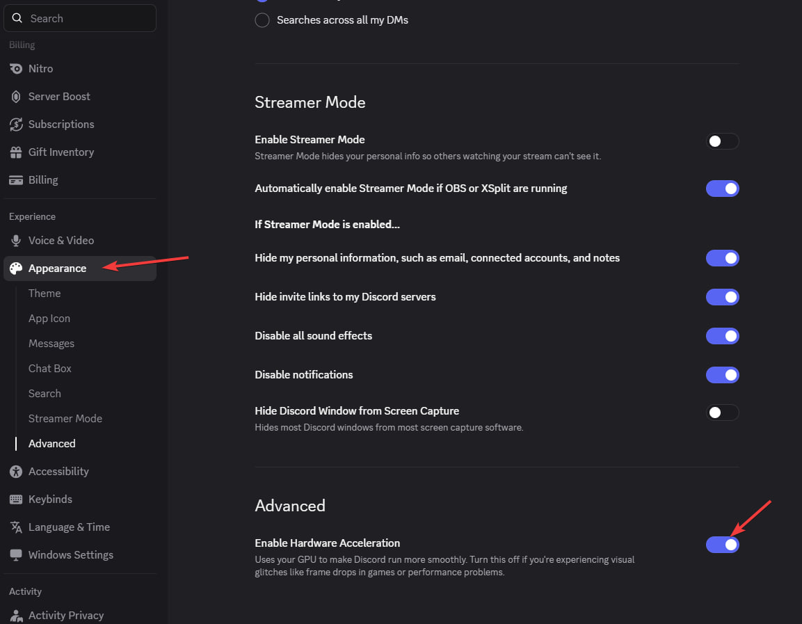 Discord Hardware Acceleration enabled