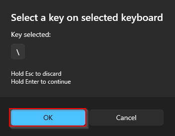 Key selected dialog